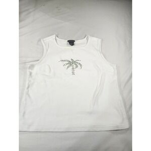 Tara Vanessa White Cotton Palm Tree Rhinestone Tank Top Womens XL Sleeveless